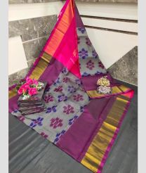 purple and gray colour uppada soft silk sarees with All over Pochampally Ikkat design
