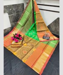 orange and light blue colour uppada soft silk sarees with All over Pochampally Ikkat design
