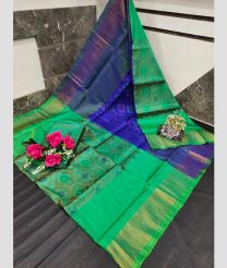 cyan and violet colour uppada soft silk sarees with All over Pochampally Ikkat design
