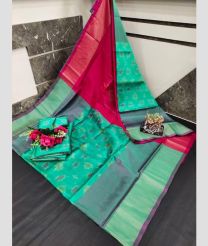 cyan and maroon colour uppada soft silk sarees with All over Pochampally Ikkat design