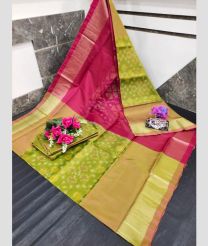 maroon and olive colour uppada soft silk sarees with All over Pochampally Ikkat design