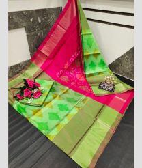 magenta and light green colour uppada soft silk sarees with All over Pochampally Ikkat design