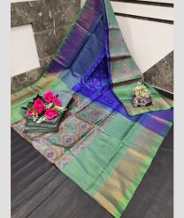 navy blue and light olive colour uppada soft silk sarees with All over Pochampally Ikkat design