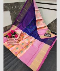 pink and blue colour uppada soft silk sarees with All over Pochampally Ikkat design