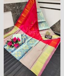red and gray colour uppada soft silk sarees with All over Pochampally Ikkat design
