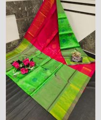 green and red colour uppada soft silk sarees with All over Pochampally Ikkat design