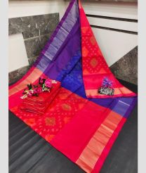 red and blue colour uppada soft silk sarees with All over Pochampally Ikkat design
