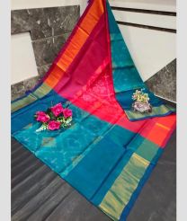 red and sky blue colour uppada soft silk sarees with All over Pochampally Ikkat design