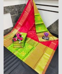 red and olive green colour uppada soft silk sarees with All over Pochampally Ikkat design