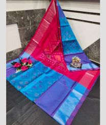 cyan and magenta red colour uppada soft silk sarees with All over Pochampally Ikkat design