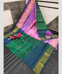 pink and green colour uppada soft silk sarees with All over Pochampally Ikkat design