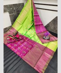 olive and pink  colour uppada soft silk sarees with All over Pochampally Ikkat design