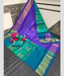 purple and teal colour uppada soft silk sarees with All over Pochampally Ikkat design