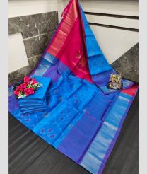 blue and magenta red colour uppada soft silk sarees with All over Pochampally Ikkat design