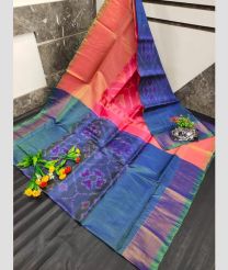pink and light blue colour uppada soft silk sarees with All over Pochampally Ikkat design