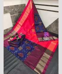red and brown colour uppada soft silk sarees with All over Pochampally Ikkat design