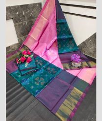 pink and gray colour uppada soft silk sarees with All over Pochampally Ikkat design