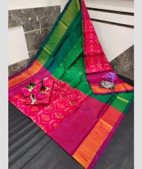green and maroon colour uppada soft silk sarees with All over Pochampally Ikkat design