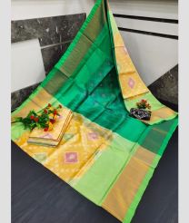 green and pink colour uppada soft silk sarees with All over Pochampally Ikkat design