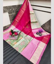 pink and burgundy colour uppada soft silk sarees with All over Pochampally Ikkat design