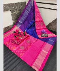 blue and pink colour uppada soft silk sarees with All over Pochampally Ikkat design