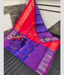 red and purple colour uppada soft silk sarees with All over Pochampally Ikkat design