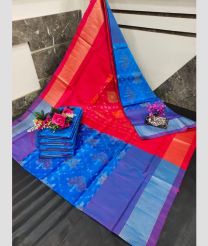 cyan and red colour uppada soft silk sarees with All over Pochampally Ikkat design