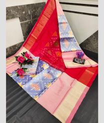 red and pink colour uppada soft silk sarees with All over Pochampally Ikkat design