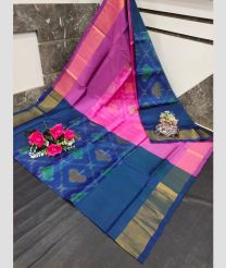 pink and teal colour uppada soft silk sarees with All over Pochampally Ikkat design