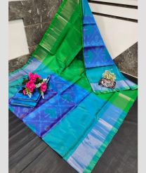 green and cyan colour uppada soft silk sarees with All over Pochampally Ikkat design