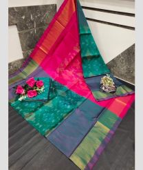 magenta and teal colour uppada soft silk sarees with All over Pochampally Ikkat design