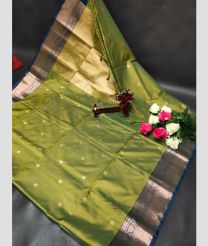olive green colour uppada soft silk sarees with All over Buttas design