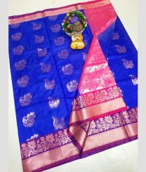 navy blue colour uppada soft silk sarees with All over Buttas design
