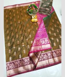 olive green colour uppada soft silk sarees with All over Buttas design