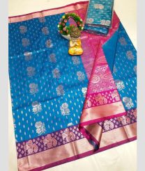 blue colour uppada soft silk sarees with All over Buttas design