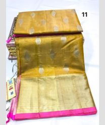 Mustard Yellow and Pink venkatagiri pattu sarees with All over Sequence Work design