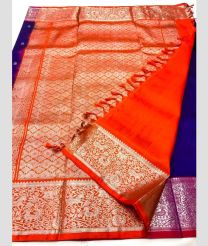 Orange and Royal Blue venkatagiri pattu sarees with Anchulatha Border design