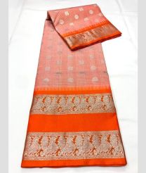 Peach and Orange venkatagiri pattu sarees with All over Checks and Buttas design