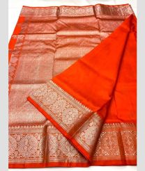 Orange and Silver venkatagiri pattu sarees with All over Sequence Work design