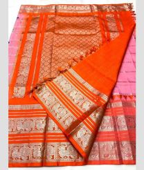 Orange and Baby Pink venkatagiri pattu sarees with All over Checks and Buttas design