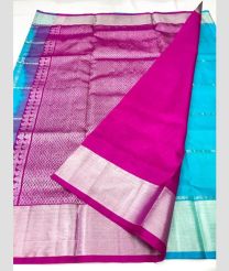 Sky Blue and Pink venkatagiri pattu sarees with All over Kalamjali design