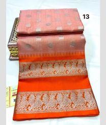Lite Copper and Orange venkatagiri pattu sarees with All over Checks and Buttas design