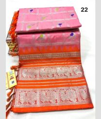 Rose Pink and Orange venkatagiri pattu sarees with All over Checks and Buttas design