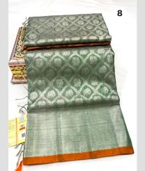 Fern Green and Orange venkatagiri pattu sarees with All over Jari design