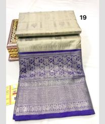 Cream and Purple Blue venkatagiri pattu sarees with All over Checks and Buttas design