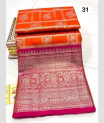 Orange and Pink venkatagiri pattu sarees with All over Checks and Buttas design