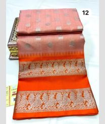 Peach and Orange venkatagiri pattu sarees with All over Checks and Buttas design