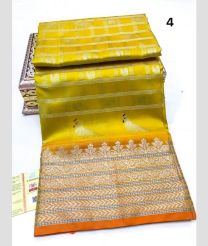 Yellow and Orange venkatagiri pattu sarees with All over Checks and Buttas design