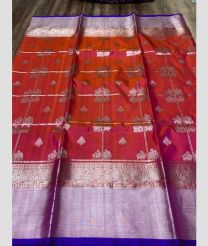 Bean Red and Royal Blue venkatagiri pattu sarees with kanchi border design