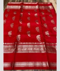 Red and Silver venkatagiri pattu sarees with kanchi border design
